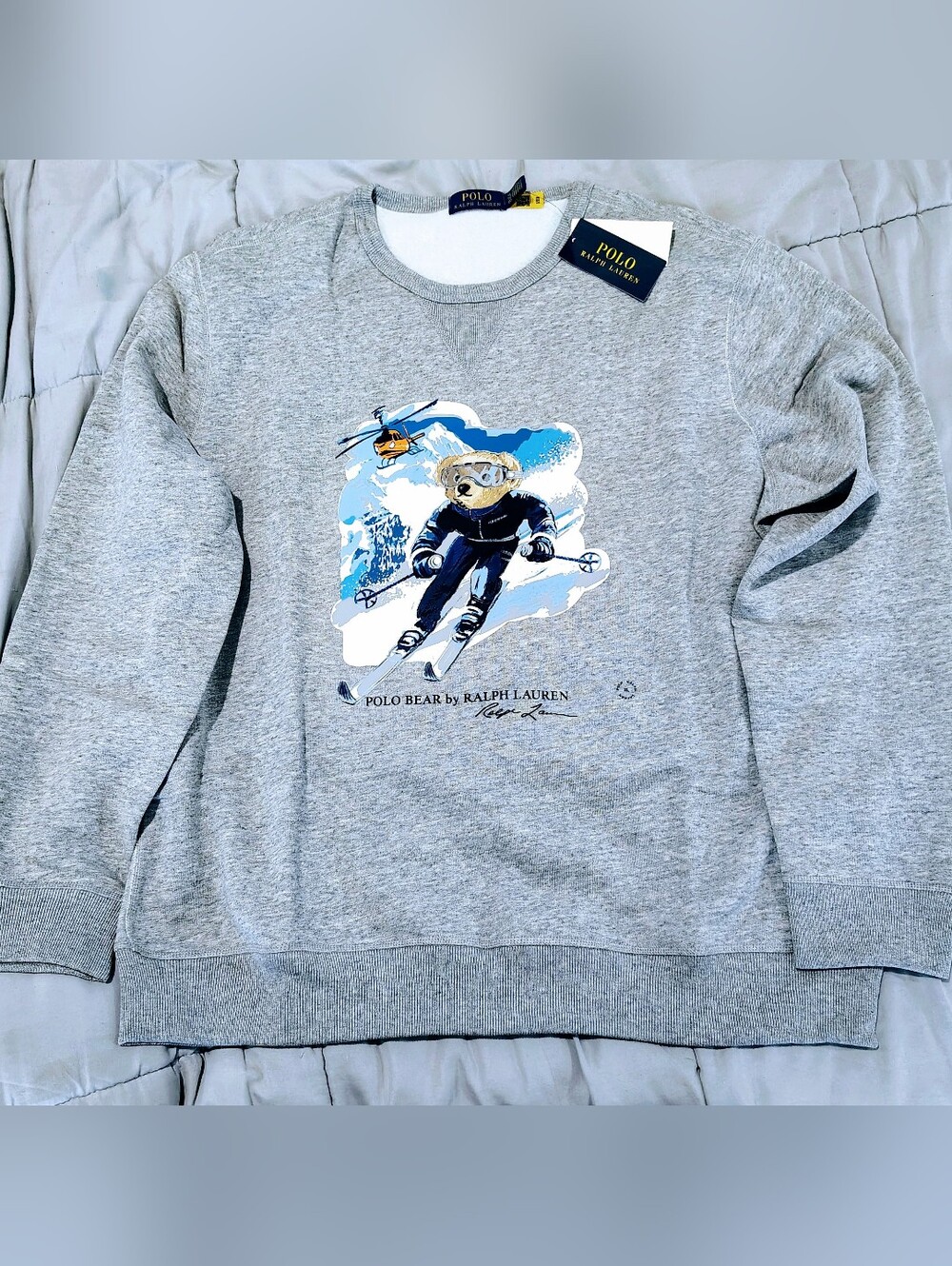 Ralph Lauren Grey Polo Bear Ski Crewneck Sweatshirt XL NWT